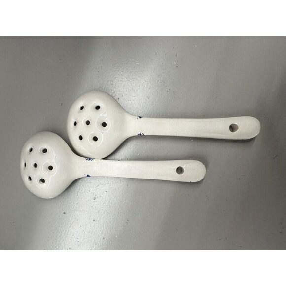 (2) Two Handmade Ceramic Slotted Rice 7” Rice Serving Spoons - Picture 5 of 6